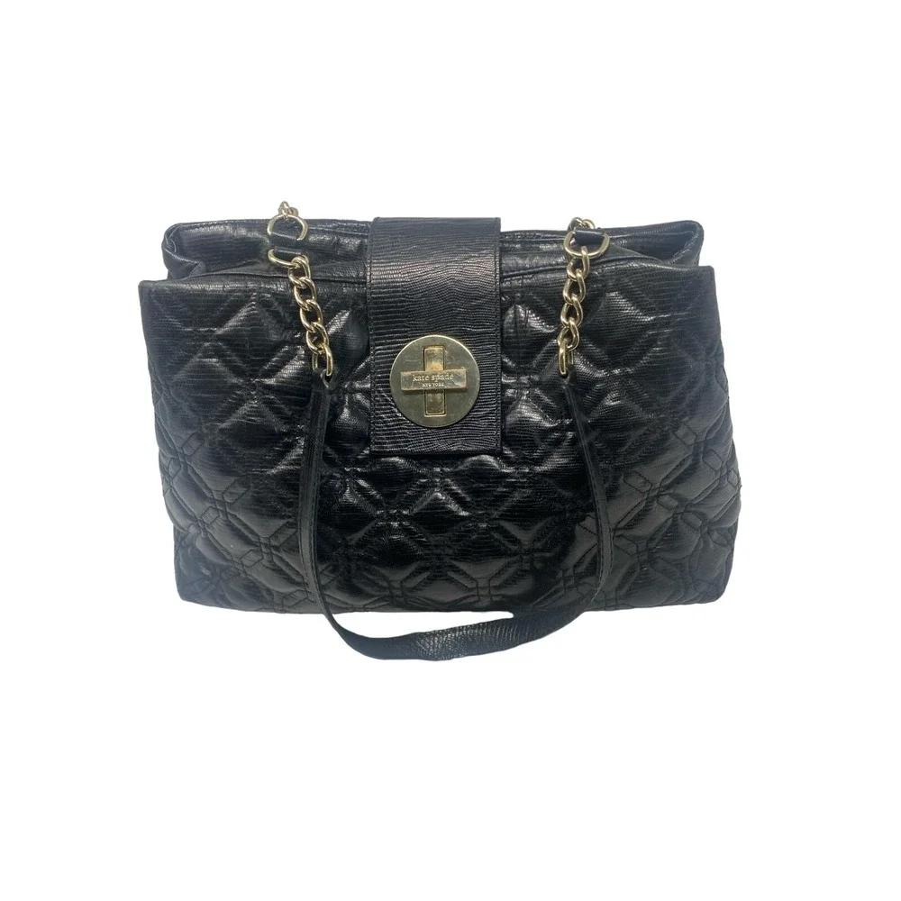 Kate Spade Astor Court Elena Quilted‎ Black Leather Double Handle Handbag